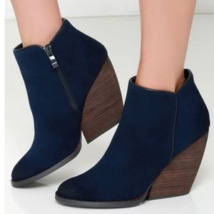 Very Volatile Whitby Wedge Booties Navy Suede Leather